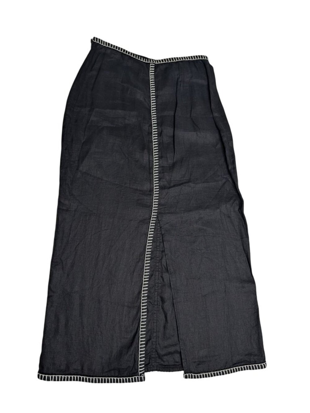 Magaschoni Black Linen Maxi Skirt Whip Stitch Detail Size 10 Quiet Luxury - Picture 12 of 12